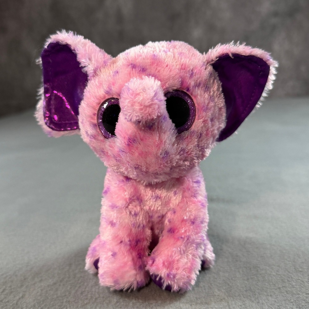 Ty Beanie Boos Eva Pink Elephant Purple‎ Spotted Plush Glitter Eyes 6 inch